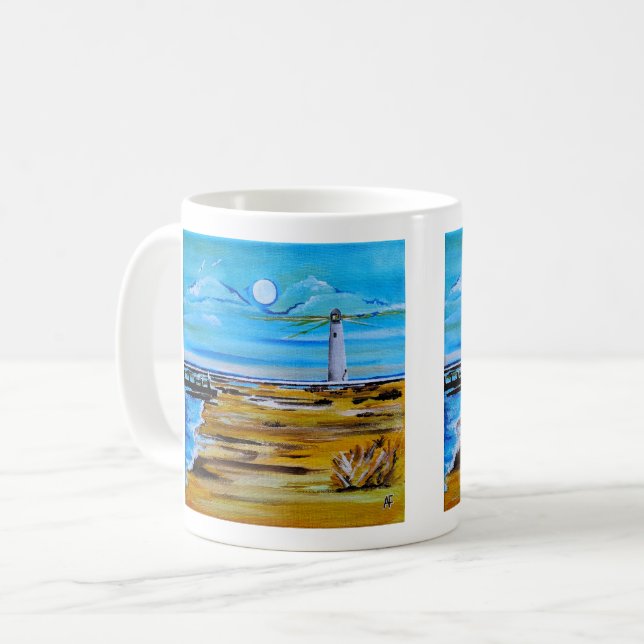 The Lighthouse on the Beach Painting / Alfred Fox  Kaffemugg (Framsida vänster)