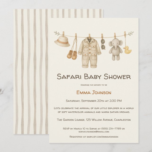 The Little Explorer | Safari Adventure Baby Shower Inbjudningar (Fram/baksida)