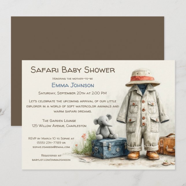 The Little Explorer | Safari Adventure Baby Shower Inbjudningar (Fram/baksida)