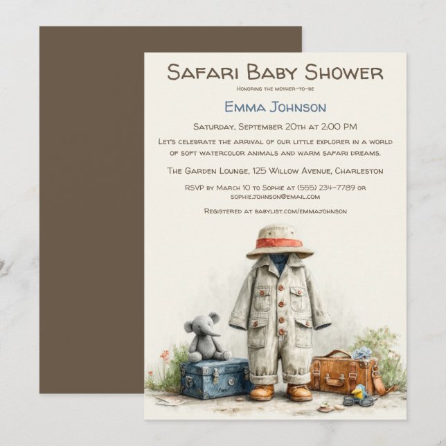 The Little Explorer | Safari Adventure Baby Shower Inbjudningar (Fram/baksida)
