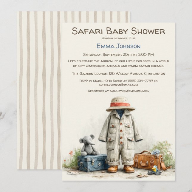 The Little Explorer | Safari Adventure Baby Shower Inbjudningar (Fram/baksida)