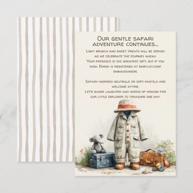 The Little Explorer | Safari Adventure Baby Shower Tilläggskort (Fram/baksida)