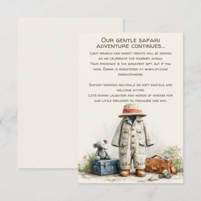 The Little Explorer | Safari Adventure Baby Shower Tilläggskort (Fram/baksida)