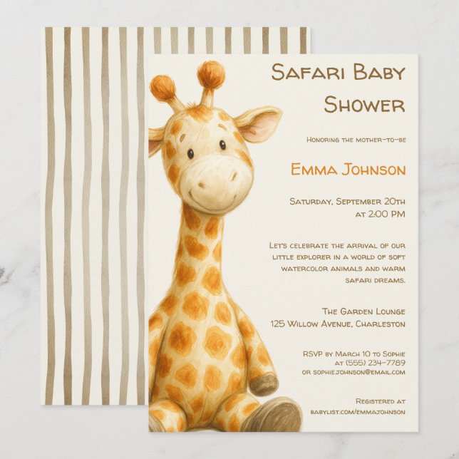 The Little Explorer | Safari Friends Baby Shower Inbjudningar (Fram/baksida)