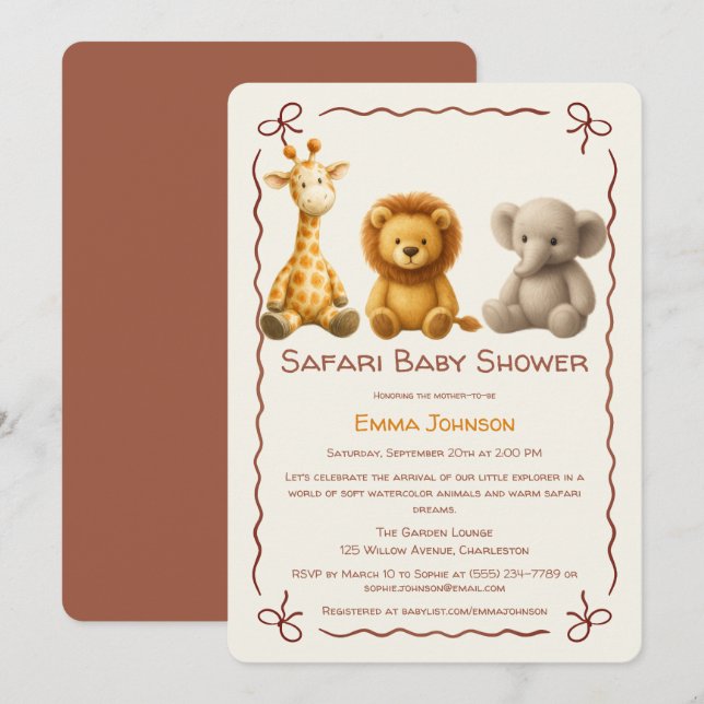 The Little Explorer | Safari Friends Baby Shower Inbjudningar (Fram/baksida)