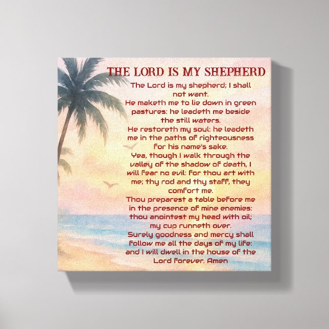 The Lord Is My Shepherd Psalm 23 Sunset Beach  Canvastryck (Framsida)