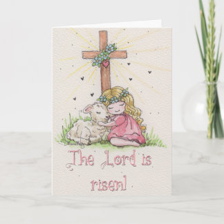 The Lord is Risen Little Girl and Lamb Kort