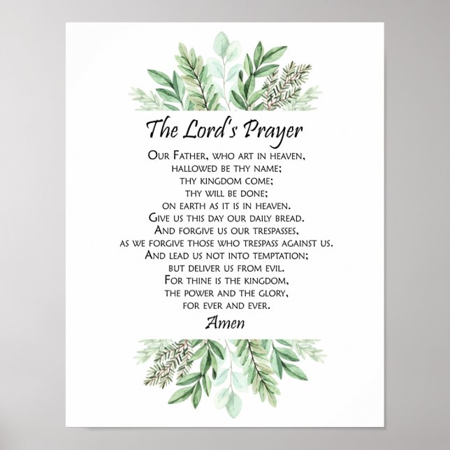 The Lord's Prayer with Greenery ~ Matthew 6:9-13 Poster (Framsidan)