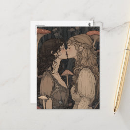 The Lovers Kiss Mushroom Forest Fairytale Vykort
