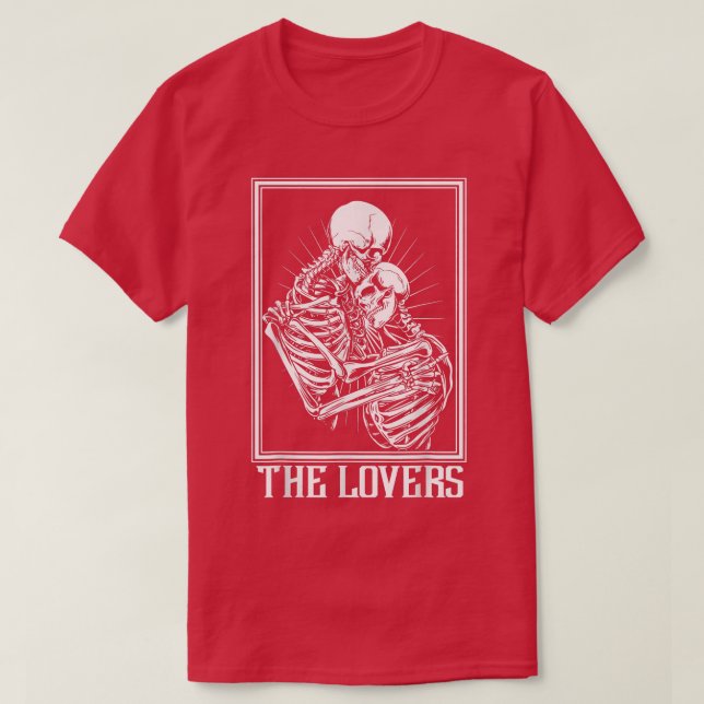 The Lovers Skeleton Tarot Card Gothic Witch Occult T Shirt (Design framsida)
