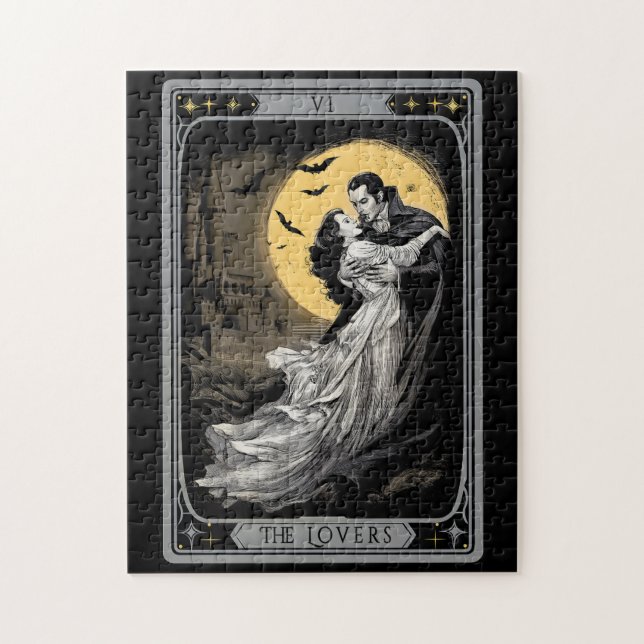 The Lovers Tarot Card – Gothic Vampire Dracula and Pussel (Vertikal)