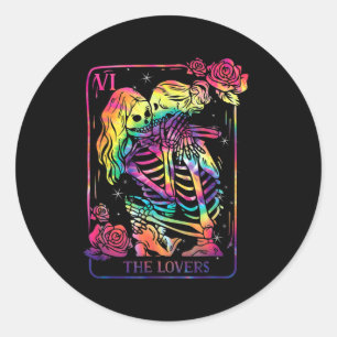 The Lovers Tarot-kort Goth Tie Dye Kyssande Lesbis Runt Klistermärke