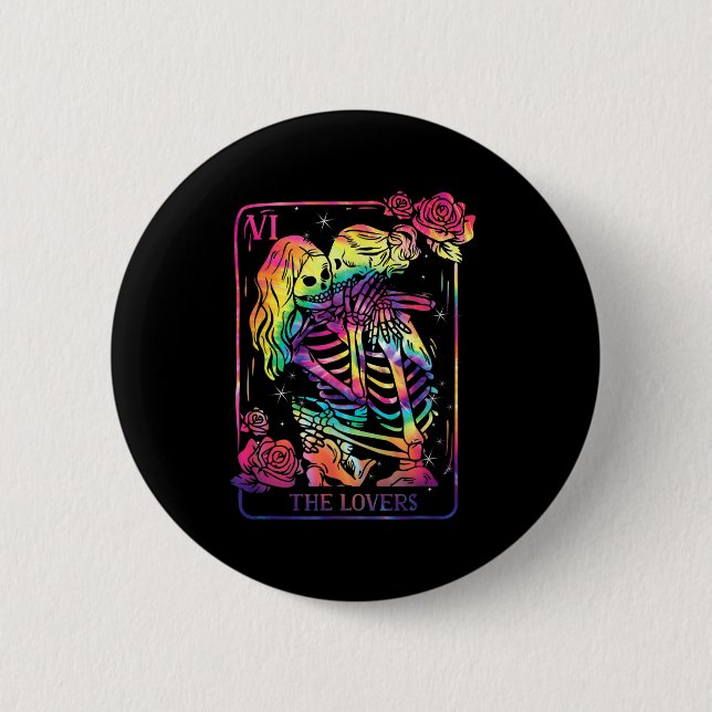 The Lovers Tarotkort Goth Tie Dye Kyssande Lesbisk Knapp (Framsida)