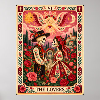 The Lovers Tarotkortskonst Dia de los Muertos-kons Poster