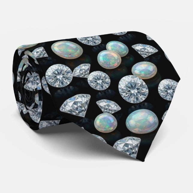 The Luxury Man | Svart Smoking Diamant Opal Halsdu Slips (Rullad)