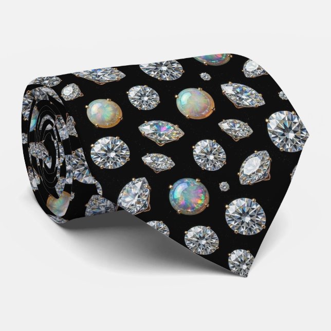The Luxury Man | Svart Smoking Diamant Opal Halsdu Slips (Rullad)