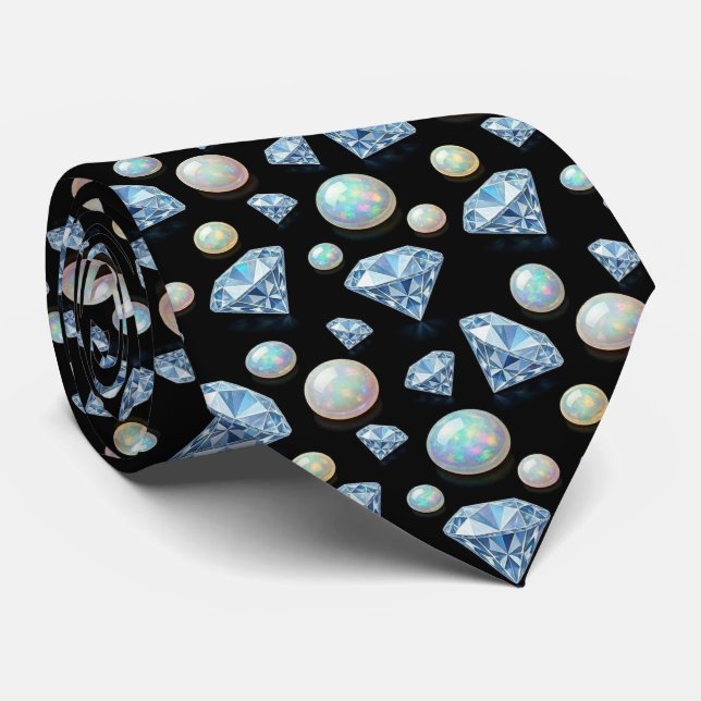 The Luxury Man | Svart Smoking Diamant Opal Halsdu Slips (Rullad)