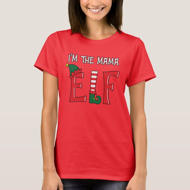 The Mama Elf Family Matching Christmas Pajamas T Shirt (Framsida)