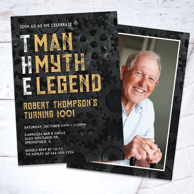 The Man The Myth The Legend 100th Photo Birthday Inbjudningar (Skapare uppladdad)