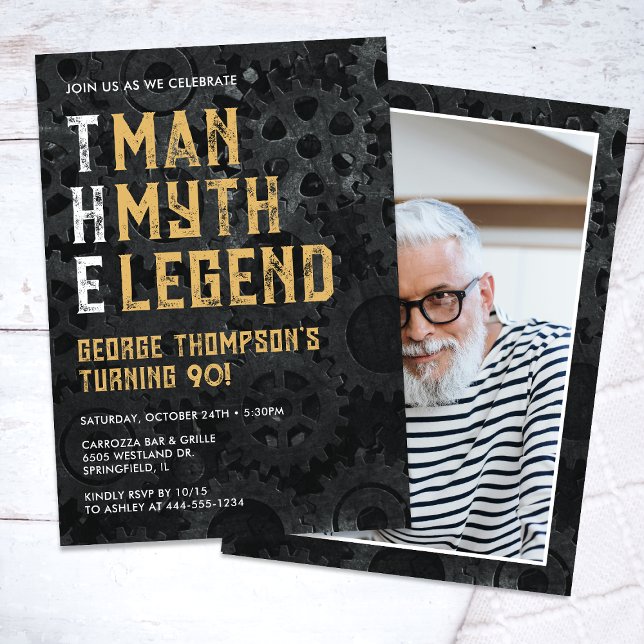 The Man The Myth The Legend 90th Photo Birthday Inbjudningar (Skapare uppladdad)