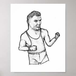 The Manassa Mauler: Handritad Jack Dempsey Print Poster