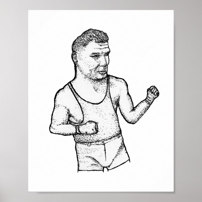 The Manassa Mauler: Handritad Jack Dempsey Print Poster (Framsidan)