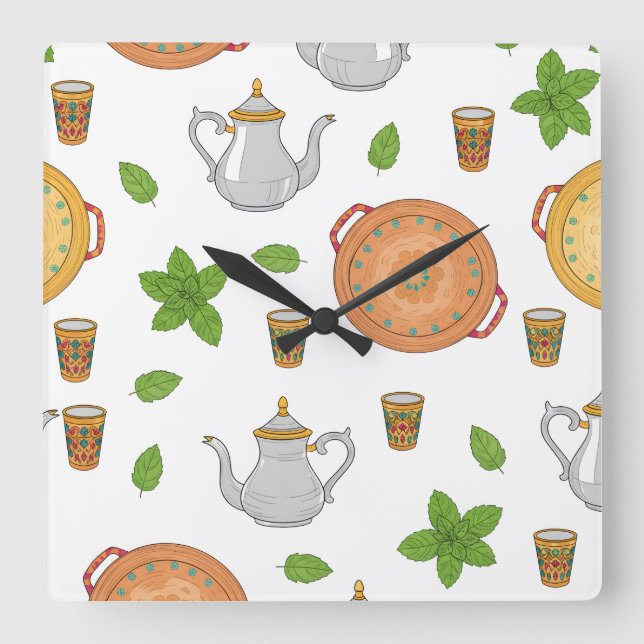 Thé marocain & Motif tadjik Fyrkantig Klocka (Framsida)