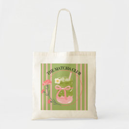"The Matcha Club" Estetisk Canvas Toteväska - Rosa Tygkasse