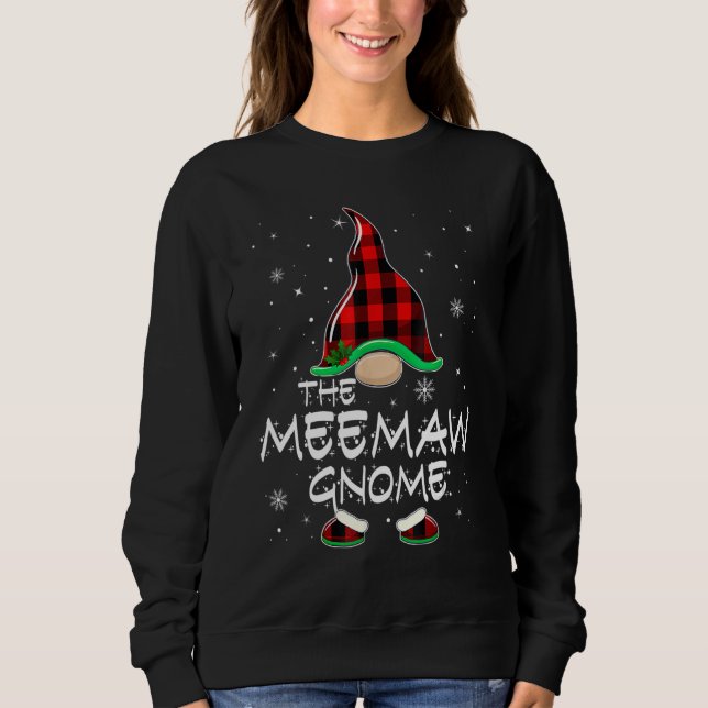 The Meemaw Gnome Red Buffalo Plaid Christmas Pajam T Shirt (Framsida)
