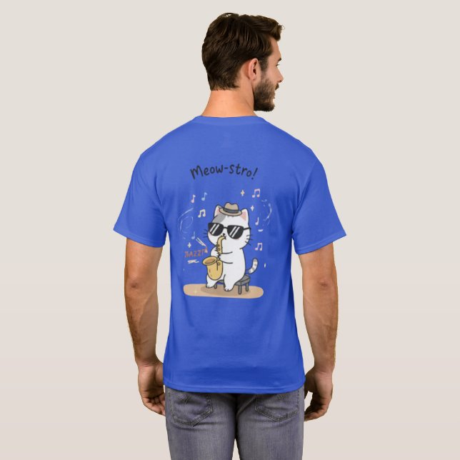 The Meow-stro: Smooth Jazz Saxofon T Shirt (Hel baksida)