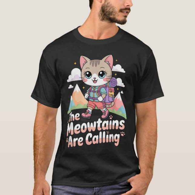The Meowtains Are Calling Kawaii Kattberg T Shirt (Framsida)