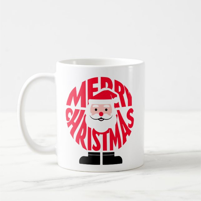 The "MERRY CHRISTMAS" Santa Word Art Mug Kaffemugg (Vänster)