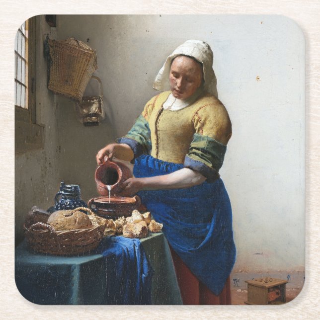 The Milkmaid, Johannes Vermeer, 1657-1658 Underlägg Papper Kvadrat (Framsidan)