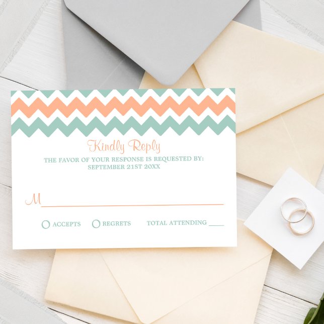 The Modern Chevron Bröllopssamling Persika & Mint OSA Kort (Skapare uppladdad)
