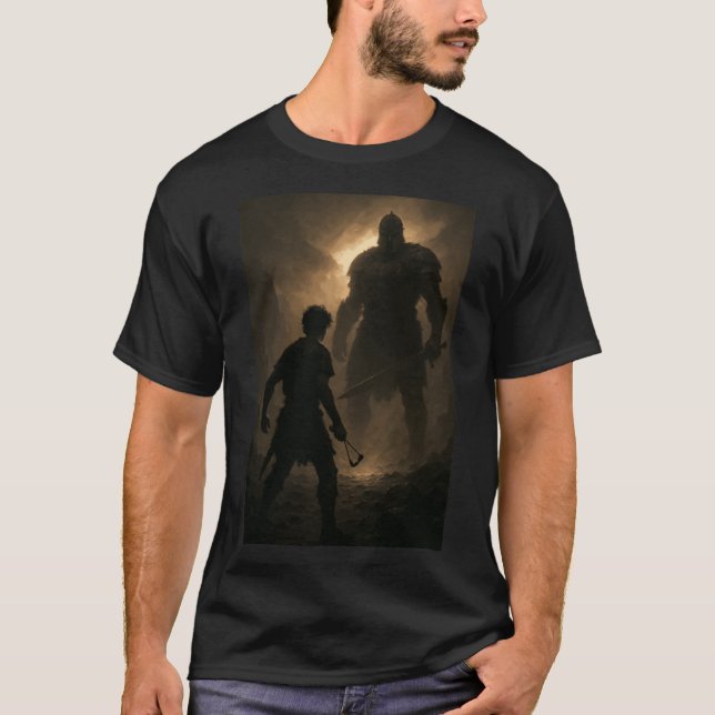 The Moment Before the Strike David vs Goliath retr T Shirt (Framsida)