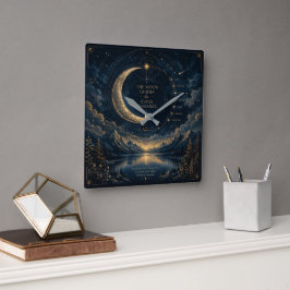 The Moon Guides | Celestial Moon & Stars Art Fyrkantig Klocka