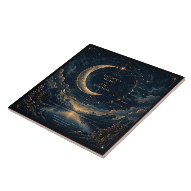 The Moon Guides | Celestial Moon & Stars Art Kakelplatta (Sidan)