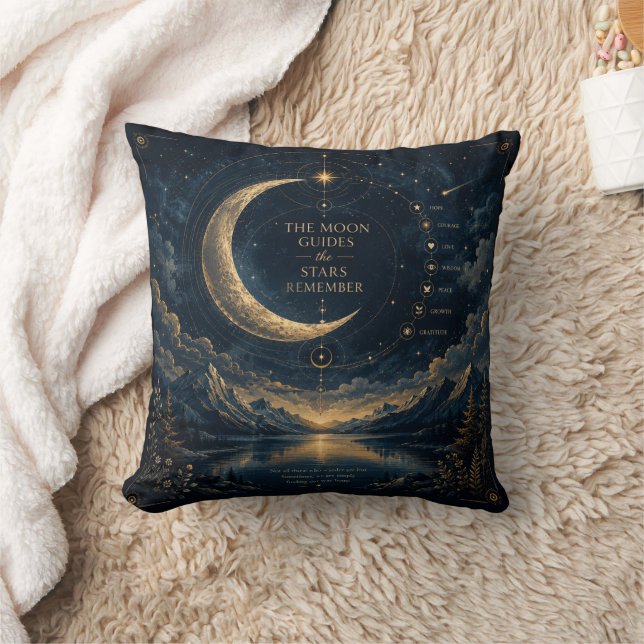 The Moon Guides | Celestial Moon & Stars Art Kudde (Filt)