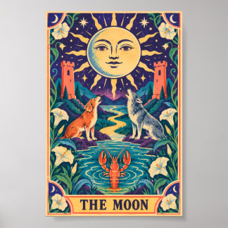 The Moon Tarotkort Konst Whimsical Retro Ockultism Poster