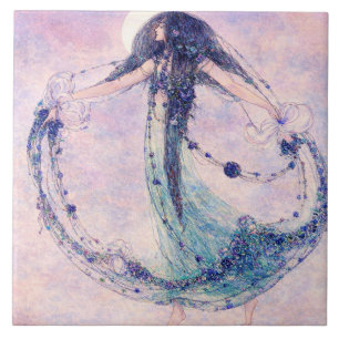 The Moonchild Retro Art Nouveau av Jessie M King Kakelplatta