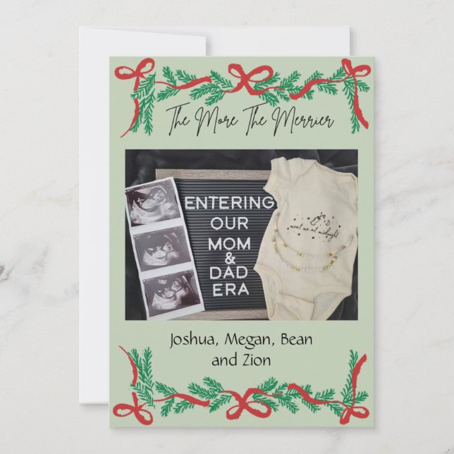 The More The Merrier Baby Announcement Christmas C Julkort (Framsida)