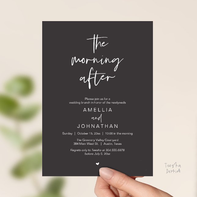 The morning after, Modern Post Wedding Brunch Inbjudningar (The morning after, Modern Post Wedding Brunch celebration  Invitation card in charcoal grey)
