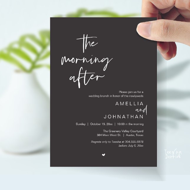 The morning after, Modern Post Wedding Brunch Inbjudningar (The morning after, Modern Post Wedding Brunch celebration  Invitation card in charcoal grey)