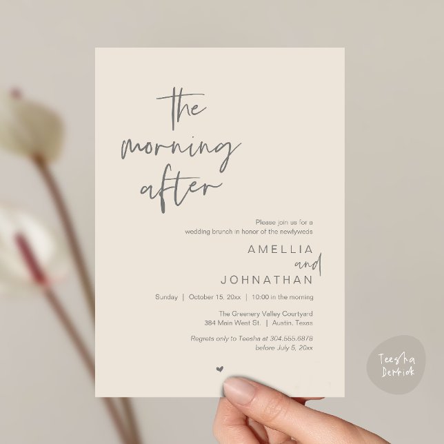 The morning after, Modern Post Wedding Brunch Inbjudningar (The morning after, Modern Post Wedding Brunch celebration  Invitation card in cream grey)