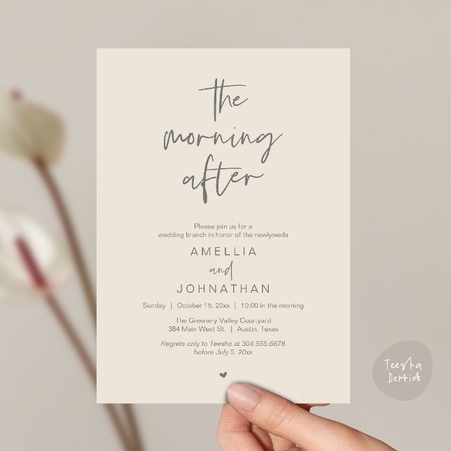 The morning after, Modern Post Wedding Brunch Inbjudningar (The morning after, Modern Post Wedding Brunch celebration  Invitation card in cream grey)