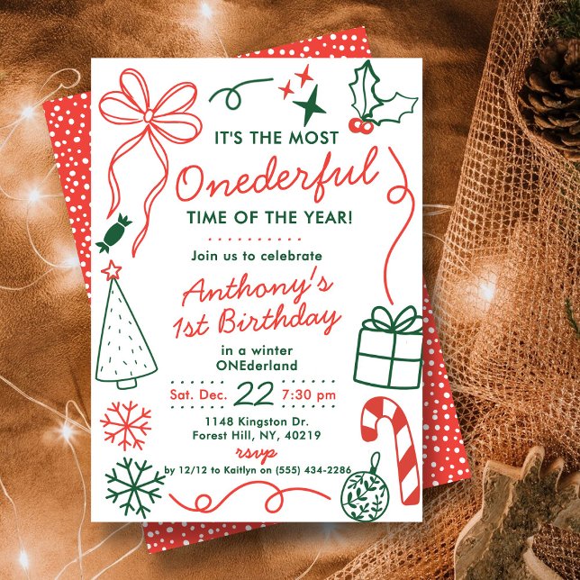 The Most Onederful Time Of The Year 1st Birthday Inbjudningar (Skapare uppladdad)
