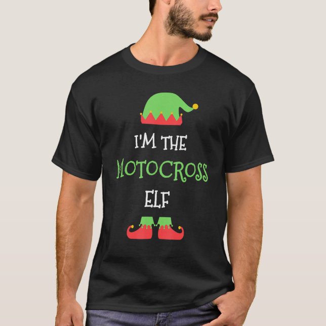The Motocross Elf Christmas Family Matching Group  T Shirt (Framsida)