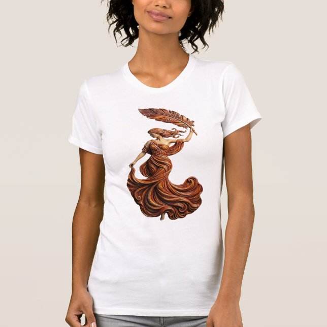 "The Muse of Fluidity" – Artistic Feather Goddess  T Shirt (Framsida)