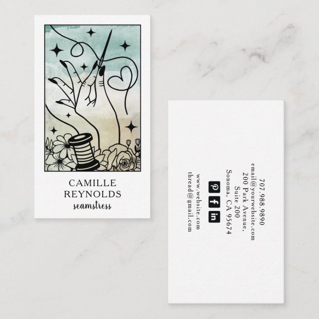 The Mystical Seamstress Tailor Tarot Business Card Visitkort (Fram/baksida)