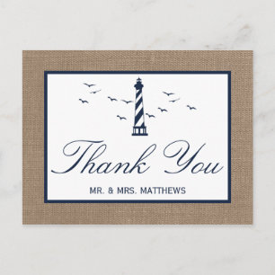The Nautical Lighthouse Burlap Bröllopssamling Meddelande Vykort